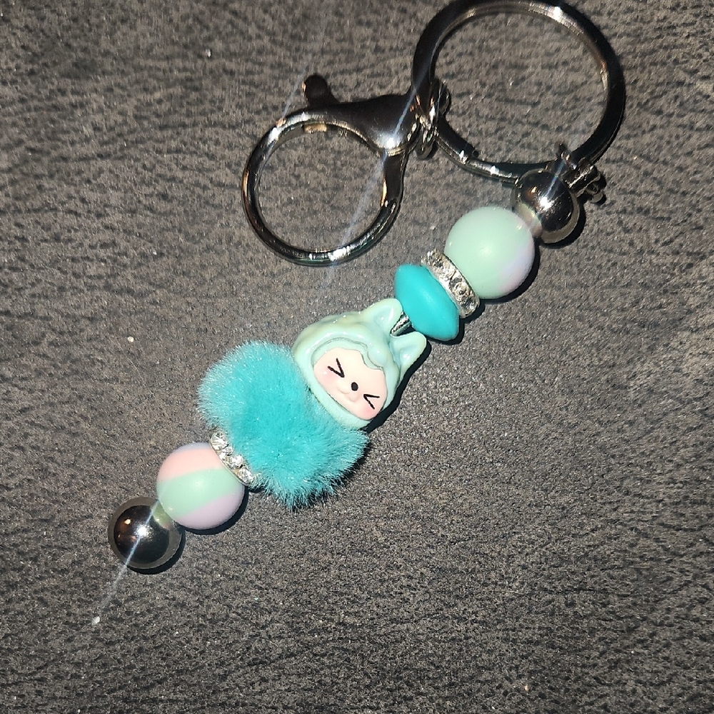 Teal Blue & PinkMonster Labubu Inspired Hand Crafted Keychain